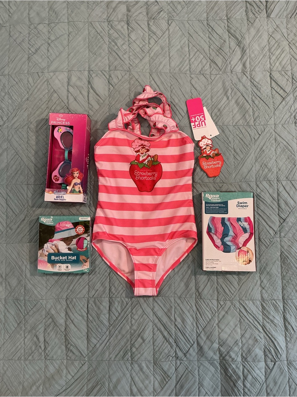 Strawberry Shortcake Pink Stripe Girls One-Piece Swim Suit